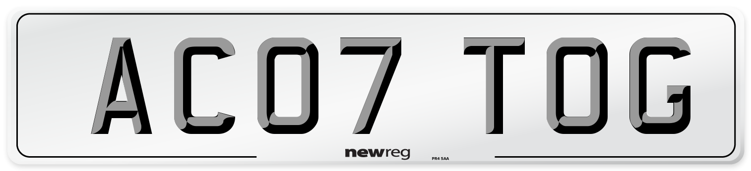 AC07 TOG Number Plate from New Reg